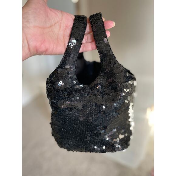 Adorable Black Sequined Mini Hobo Bag - Picture 5 of 7